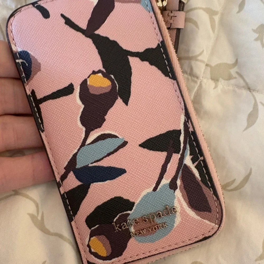 NWT Kate Spade Card Case‎ Lanyard Cameron Paper Rose Pink Multi Wallet ID Holder